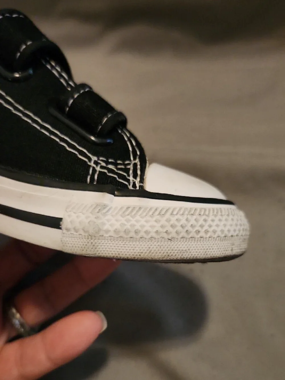 Converse Kids Black Canvas Velcro Sneakers with White Toe
